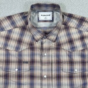 Poncho Outdoors Pearl Snap Shirt Mens XXL Regular Fit Plaid Short Sleeve Western